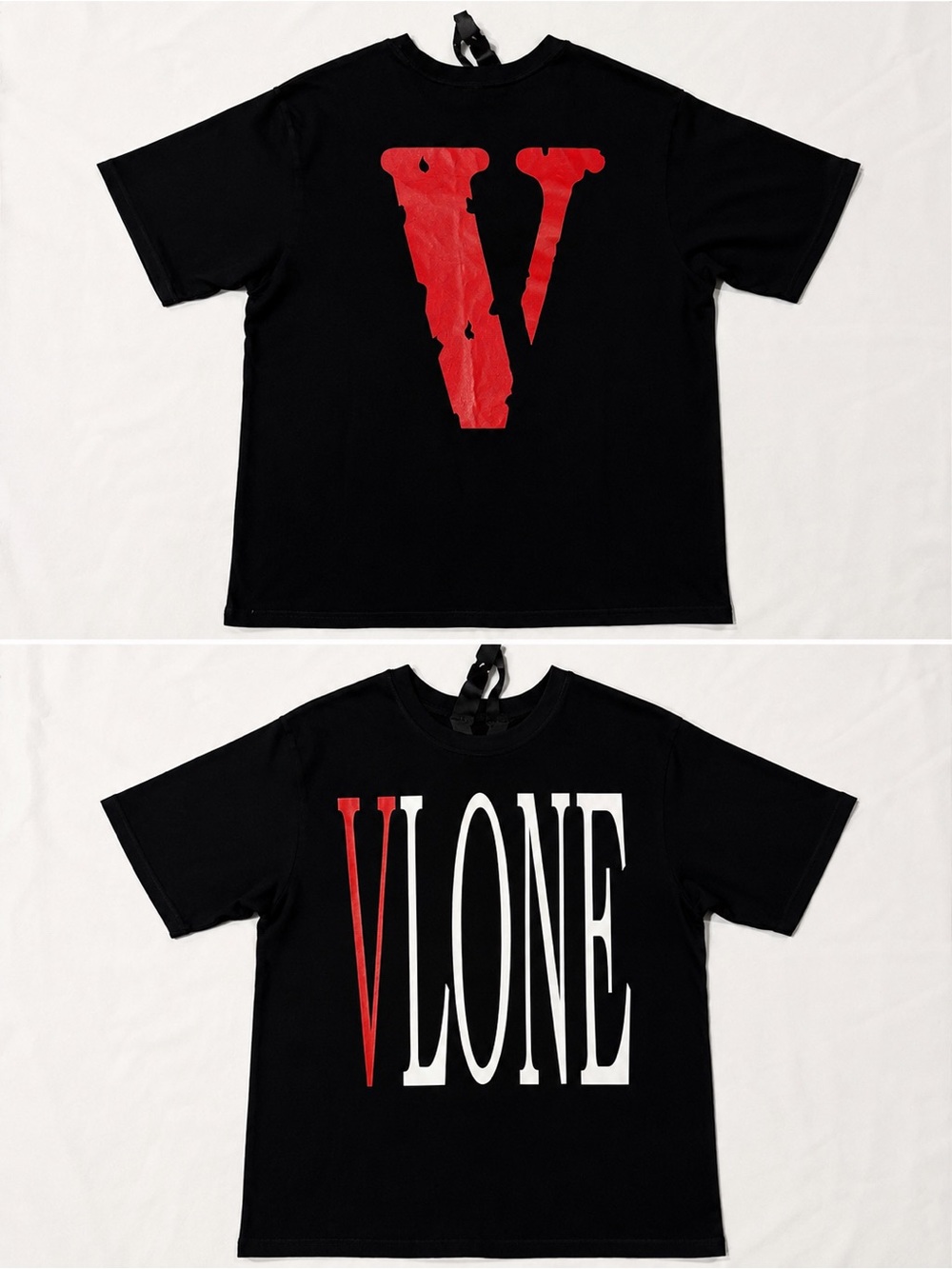 VLONE Black Tee with Red & White VLONE Logo